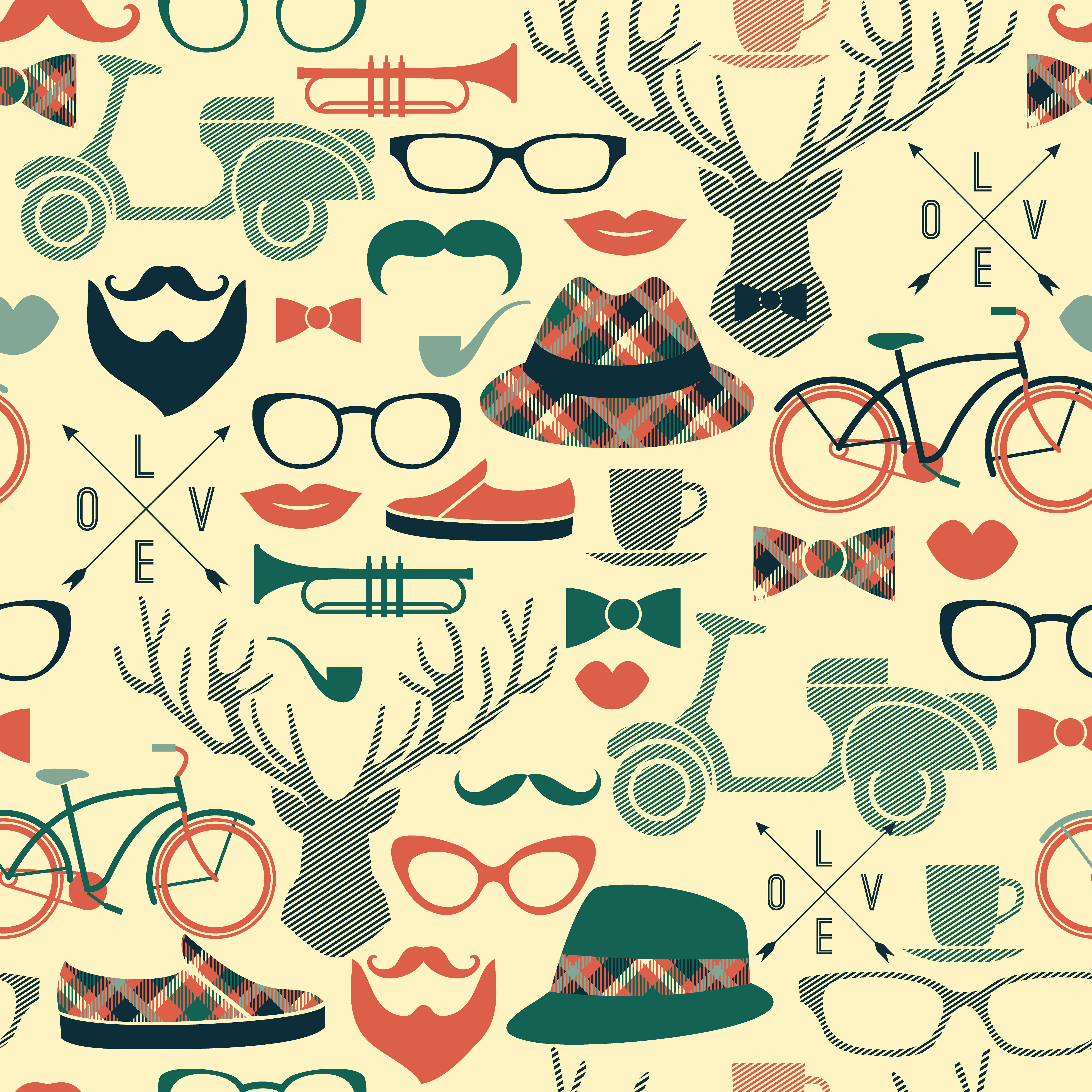 Hipster seamless pattern.Vector vintage illustration. 301416 Vector Art