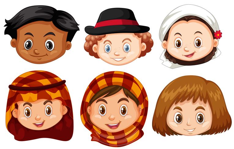 Different faces of children from different countries vector