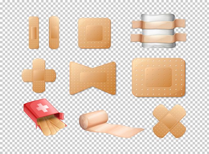 Different designs of bandages on transparent background vector