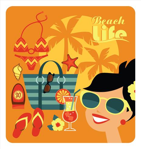 Ilustración vectorial de vacaciones en la playa tradicional. vector