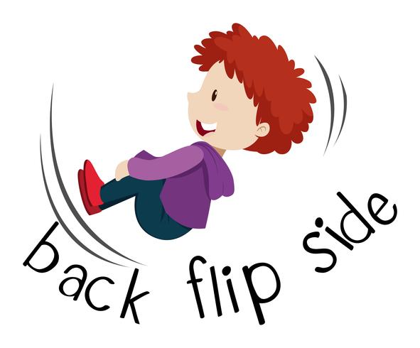 Wordcard fro back flip side with boy flipping vector