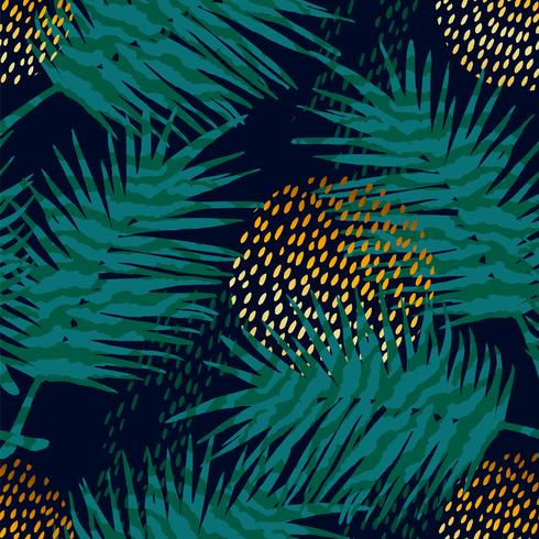 Trendy seamless exotic pattern with palm and animal prints. vector