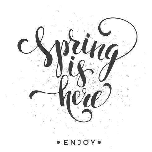 Sping está aquí. Diseño de letras vector