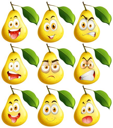 Fresh pear with facial expressions vector