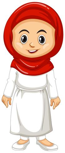 Muslim girl in red and white clothes vector