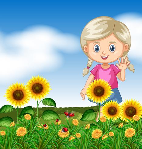 Cute girl in sunflower garden - Download Free Vector Art, Stock Graphics & Images