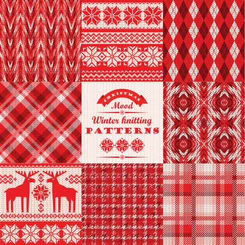Christmas and New Year Set. Plaid and knitted seamless backgroun vector