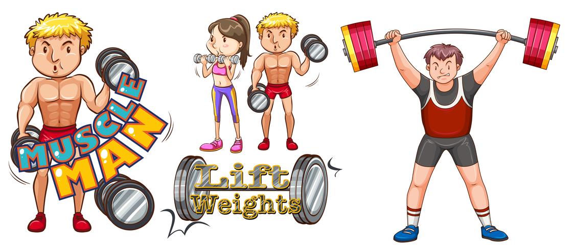 People doing weightlifting on white background vector