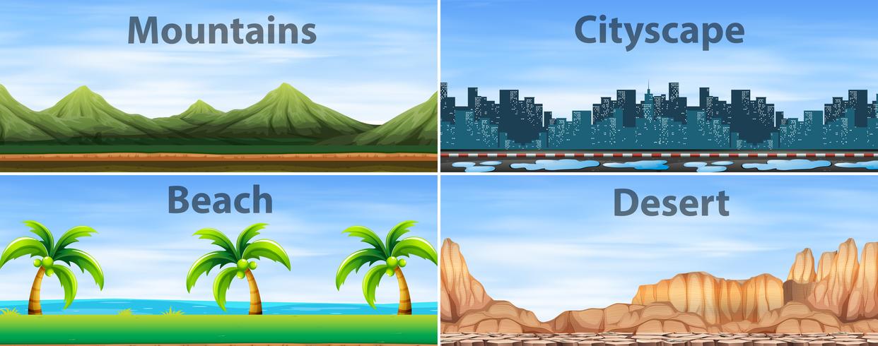 Four background scenes of different places vector