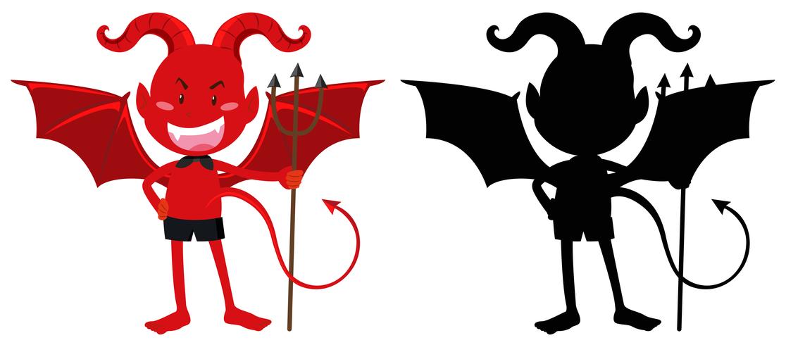 Red devil and its silhouette vector