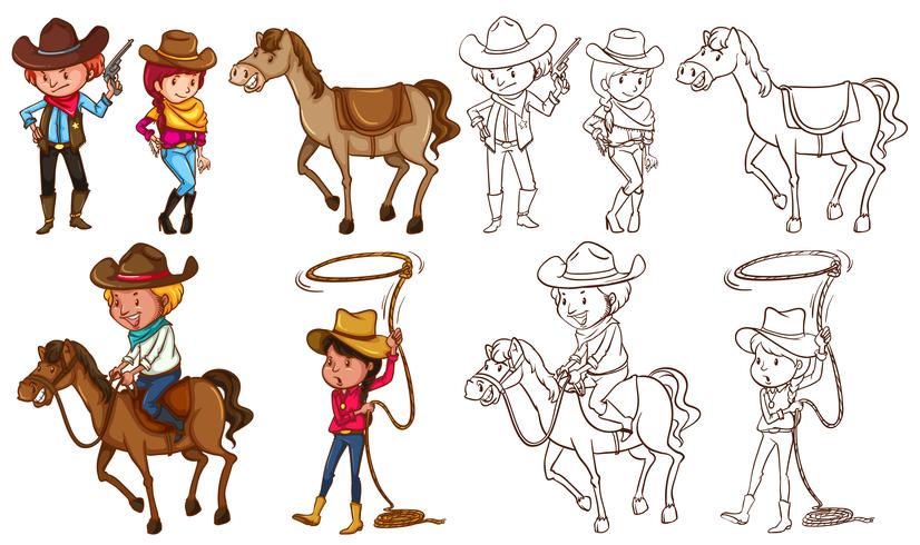 Cowboys and horses in colors and line - Download Free Vector Art, Stock Graphics & Images