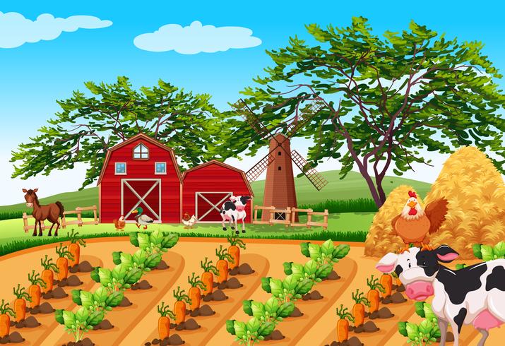 Un paisaje de granja rural. vector