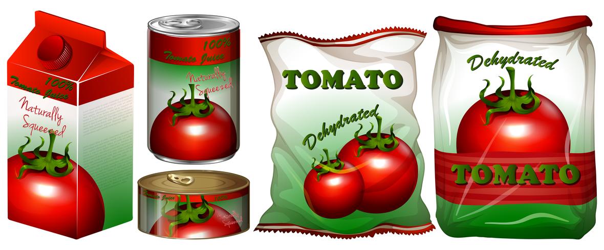 Tomate en diferentes envases. vector