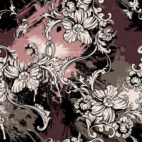 Eclectic seamless pattern with spray paint and Baroque ornament. vector