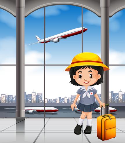 Japanese girl at the airport terminal vector