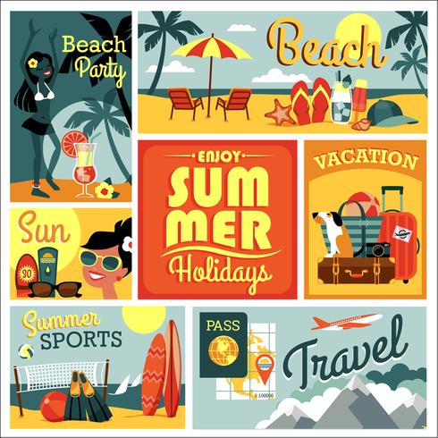 Ilustración de vector de vacaciones de verano tradicionales.