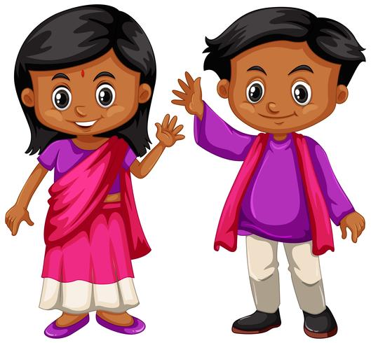 Niño indio y niña sonriendo vector