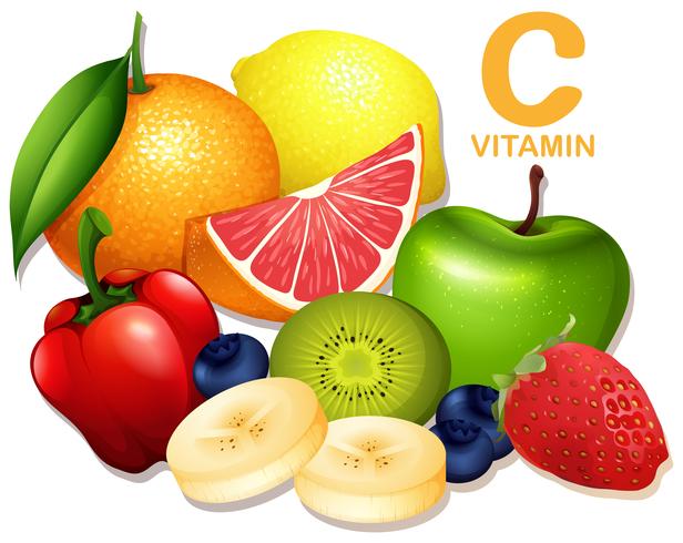 Un conjunto de frutas con vitamina C vector