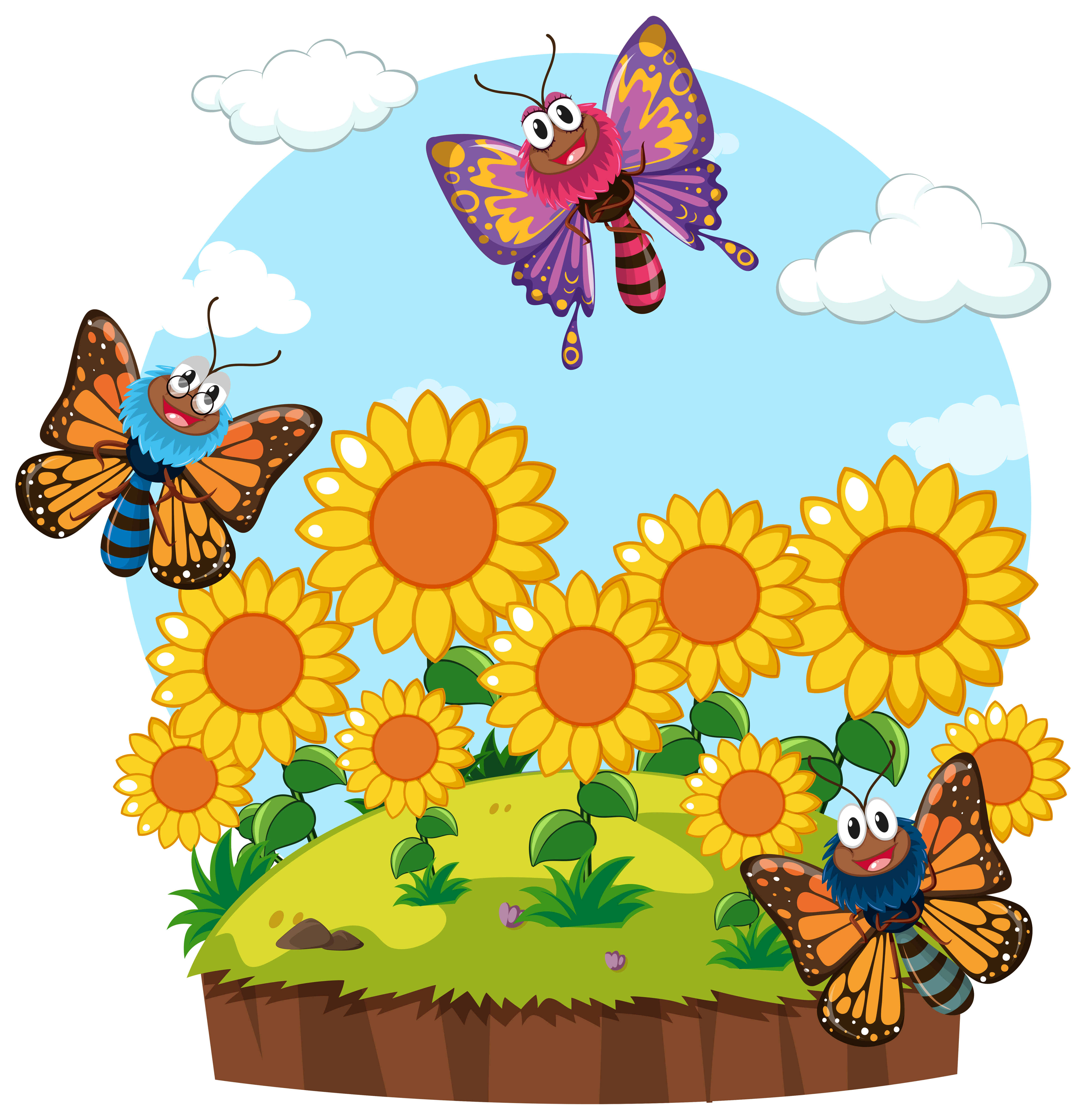 Download the Garden scene with butterflies in sunflower garden 301667