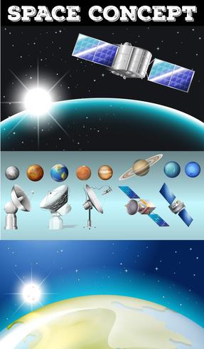 Planetas en el espacio y otros objetos. vector