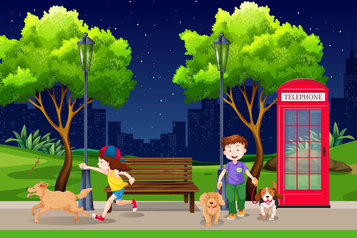 People in the park at night vector