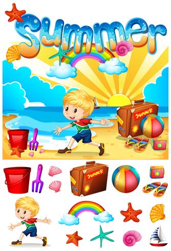 Boy enjoying summer on the beach vector