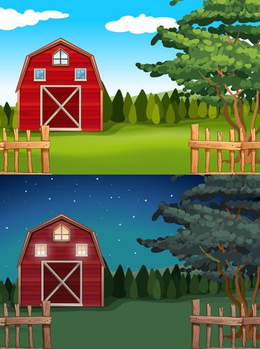 Red barn in the farm at day and night vector