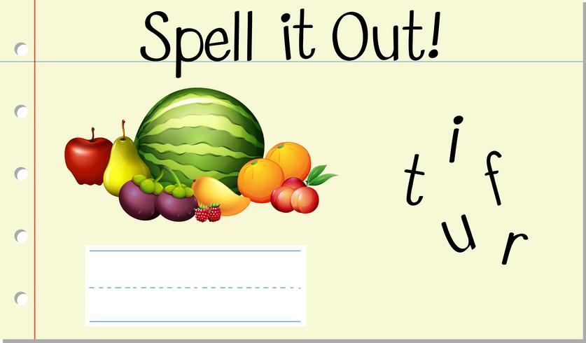 Deletrear la palabra Inglés fruta vector