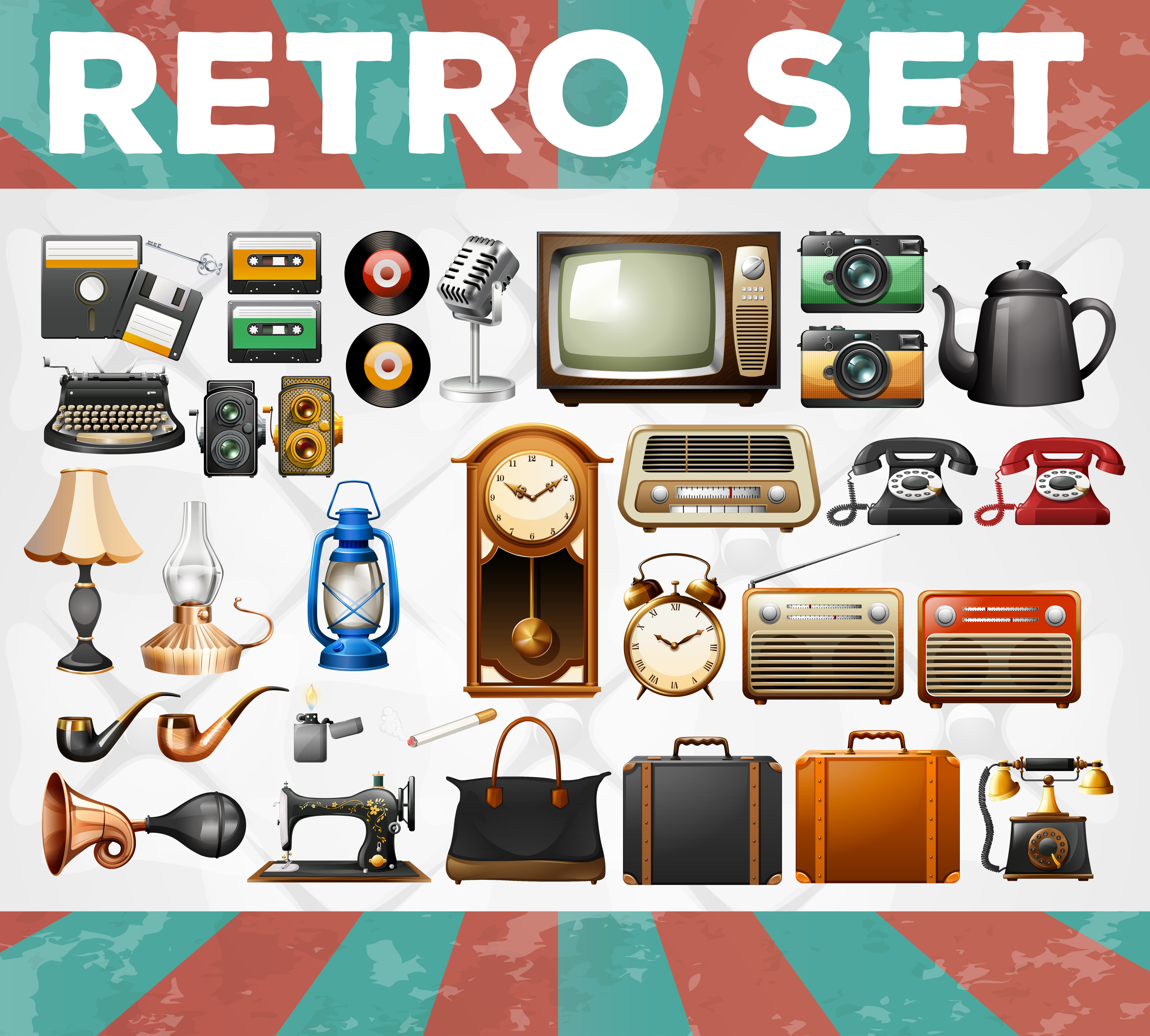 Different kind of retro objects 301776 Vector Art at Vecteezy