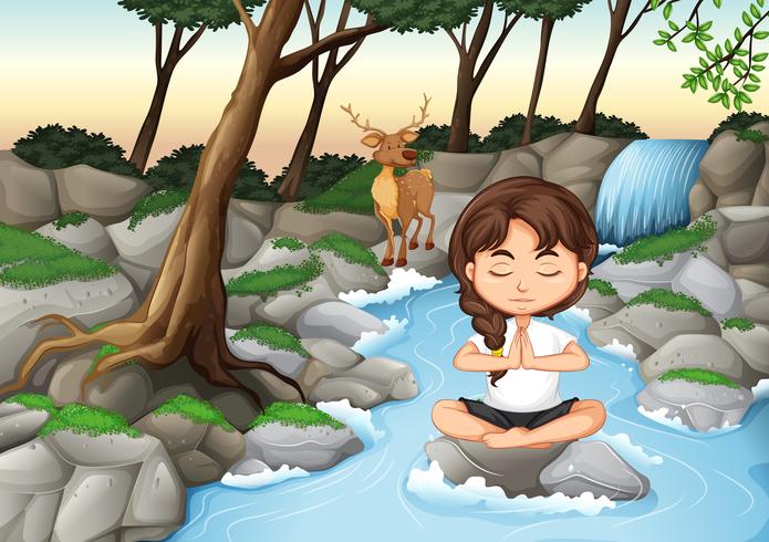A girl meditate in nature vector