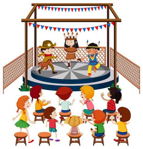 Children performing on stage vector