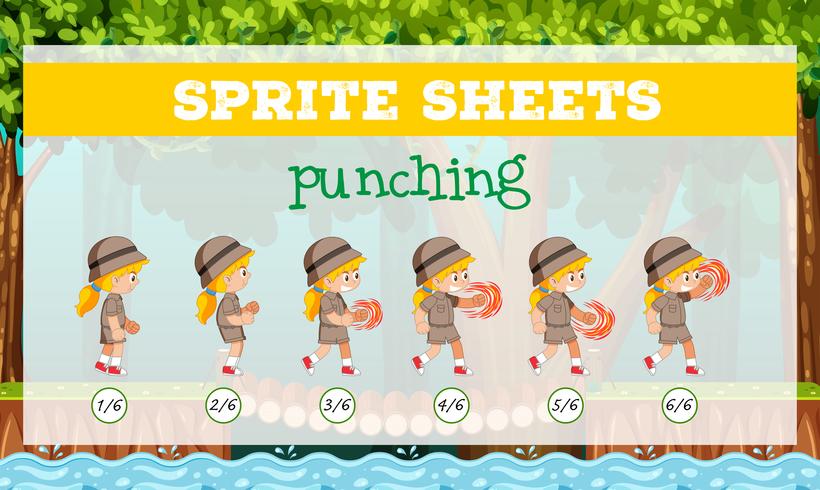 Sprite sheets girl punching vector