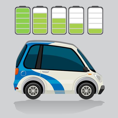 Coche eléctrico y niveles de batería. vector