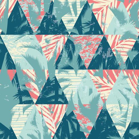 Seamless exotic pattern with palm leaves on geometric background vector