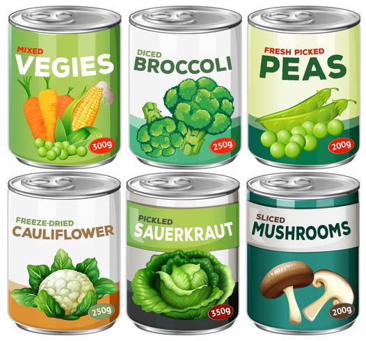 Set of canned vegetable vector