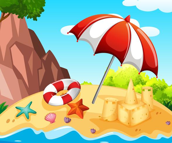 Background scene with sandcastle on the beach vector