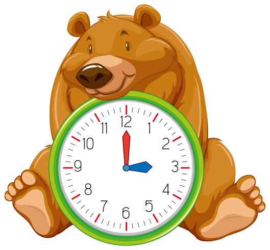 Cartoon bear on clock template vector