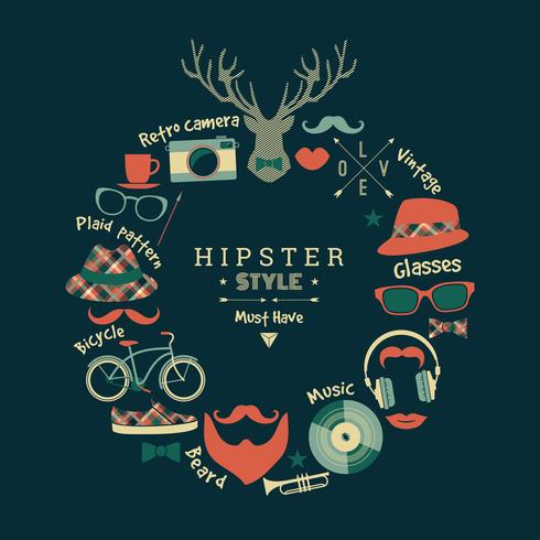 Flat design vector illustration of hipster style.