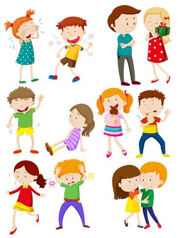 Niños con diferentes emociones vector