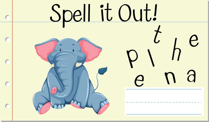 Deletrear la palabra inglesa elefante vector