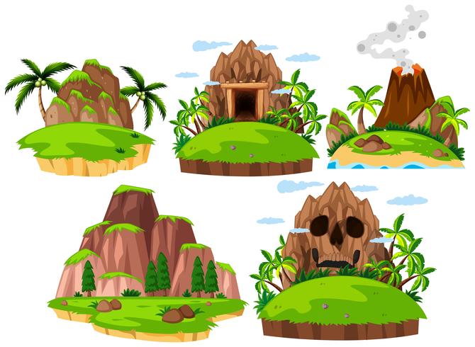 Set mountain island on white background vector