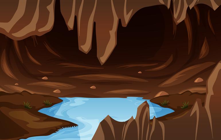 Underground cave with water vector