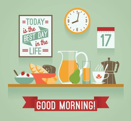 Vector modern flat design illustration of breakfast. Good mornin