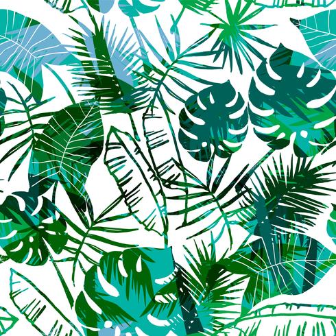 Seamless exotic pattern with tropical plants. vector