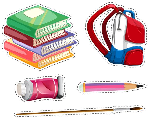Sticker set with school equipment vector