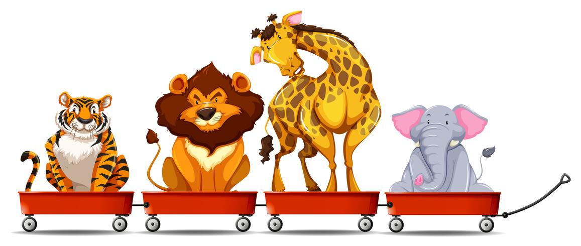 Wild animals on red wagons vector