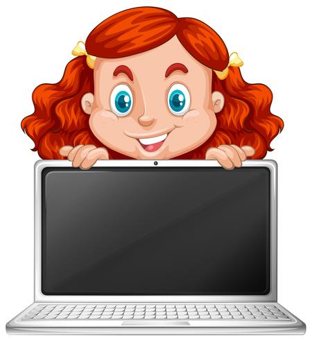 A Redhead Girl with Laptop vector