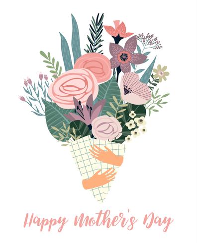 Feliz día de la madre. Plantilla de vector con flores.