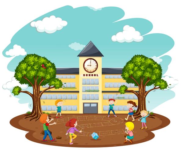 Students Play in Front of School vector