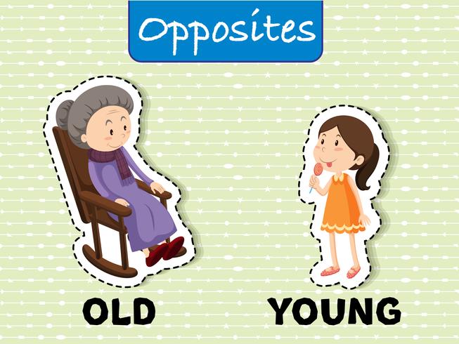 Opposite words for old and young vector